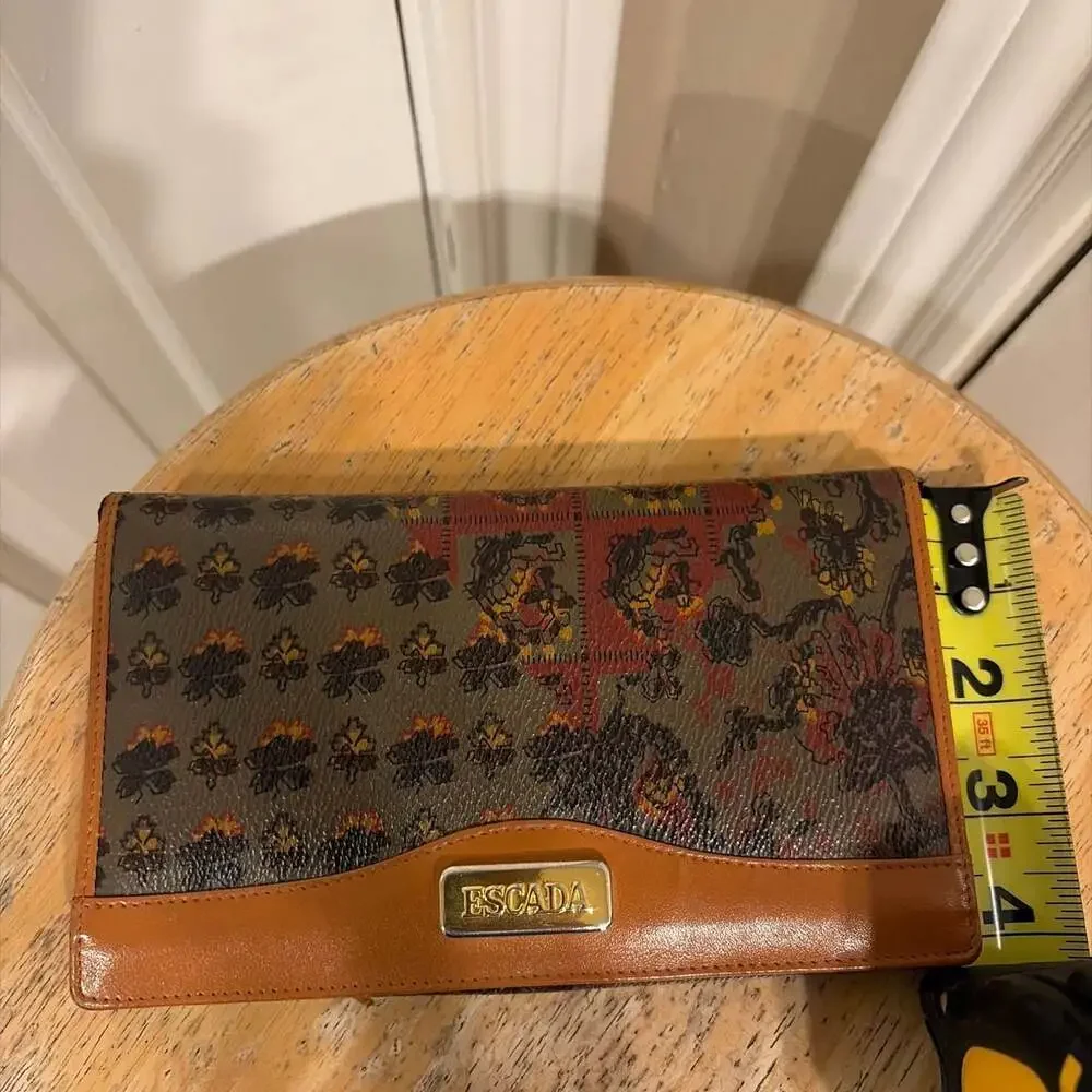 Escada Vintage Leather Printed Continental Wallet with Gold Plaque